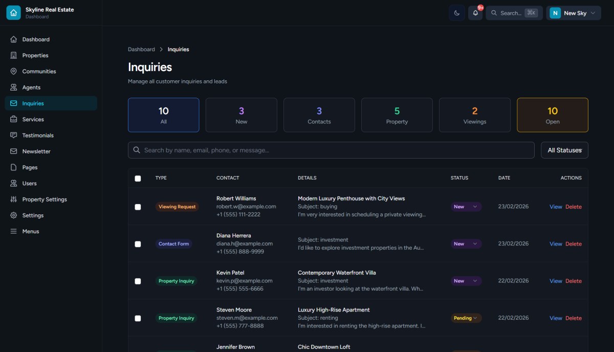 Lead management dashboard