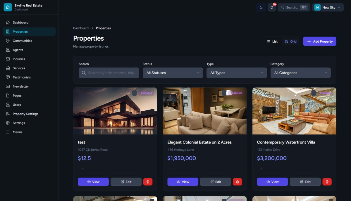 Property management dashboard